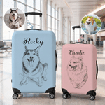 Personalized Line Art Style Pet Photo Luggage Cover with Name Fits 18-32 Inches Suitcase Travel Birthday Gift for Pet Parent Lover