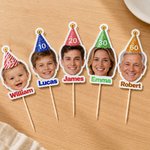 Personalized Birthday Hat Photo Cupcake Topper with Name and Number Party Supplies Birthday Gift for Parents Family Friends