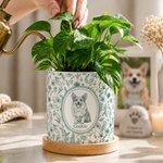 Personalized Toile De Jouy Floral Pet Photo Ceramic Planter Pot with Name and Bamboo Tray Loss of Pet Memorial Gift for Pet Owner