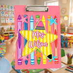 Personalized Multicolor Crayon Stars Double-Sided Portable Clipboard with Title & Surname Teacher's Day Appreciation Birthday Gift for Teachers