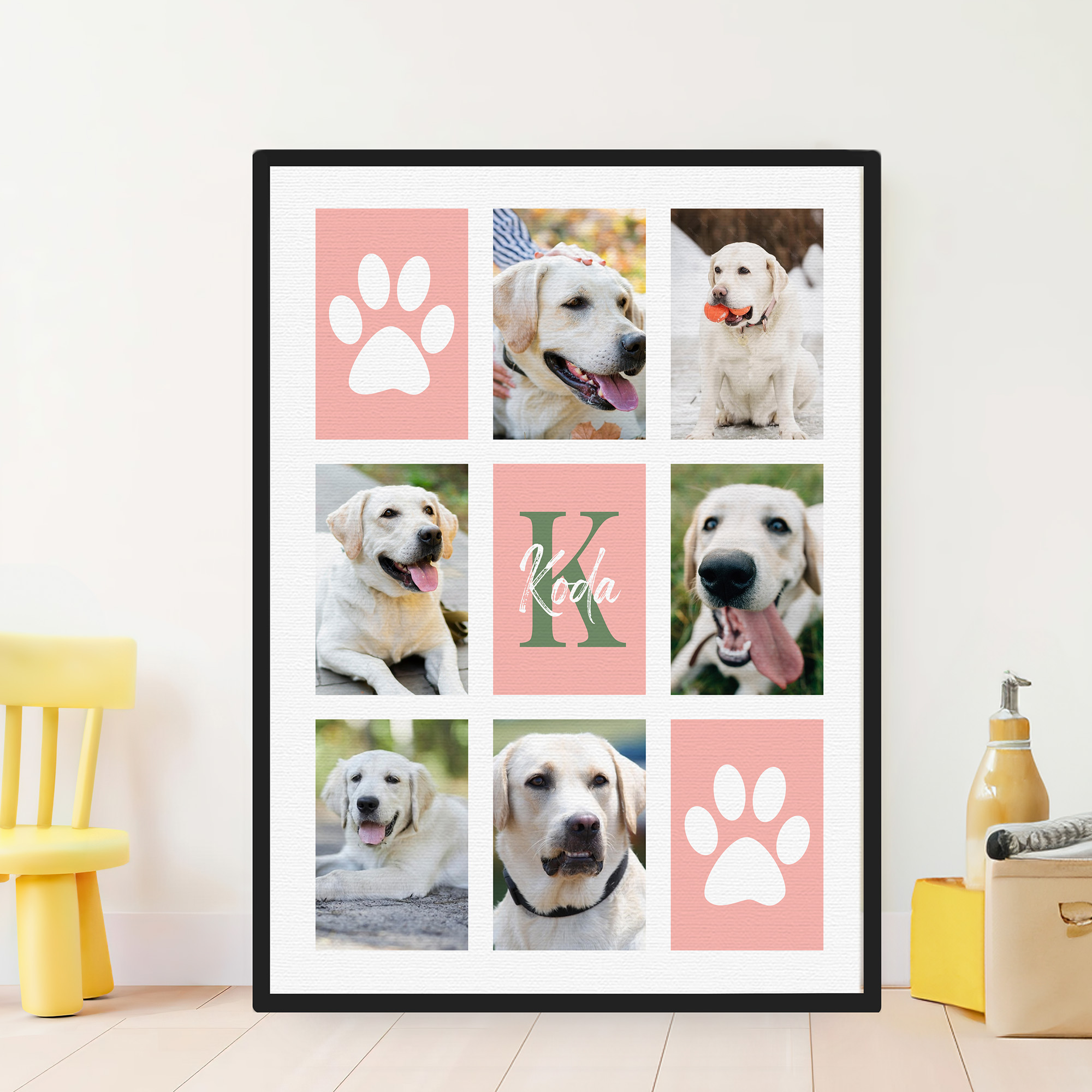 Personalisierter Leinwanddruck mit Pfotenabdruck, 1–6 Fotos & Namen | Wanddeko | Gedenk- & Geburtstagsgeschenk für Tierbesitzer