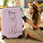 Personalized Line Art Style Pet Photo Luggage Cover with Name Fits 18-32 Inches Suitcase Travel Birthday Gift for Pet Parent Lover