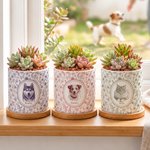 Personalized Toile De Jouy Floral Pet Photo Ceramic Planter Pot with Name and Bamboo Tray Loss of Pet Memorial Gift for Pet Owner