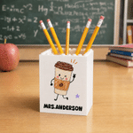 Personalized Apple Pencil Notebook Coffee Pattern Building Block Pen Holder with Title and Surname Back to School Birthday Gift for Student Teacher