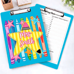 Personalized Multicolor Crayon Stars Double-Sided Portable Clipboard with Title & Surname Teacher's Day Appreciation Birthday Gift for Teachers