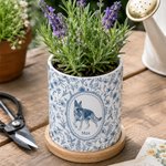 Personalized Toile De Jouy Floral Pet Photo Ceramic Planter Pot with Name and Bamboo Tray Loss of Pet Memorial Gift for Pet Owner
