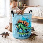 Personalized Ink Splash Cartoon Dinosaur Storage Laundry Basket with Name Kid's Room Birthday Gift for Kids Boys Girls