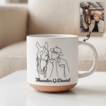 Personalized Line Art Horse and Owner Portrait 12 oz Ceramic Coffee Mug with Name and Handle Daily Use Birthday Gift for Horse Owners Lovers