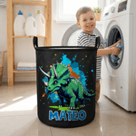 Personalized Ink Splash Cartoon Dinosaur Storage Laundry Basket with Name Kid's Room Birthday Gift for Kids Boys Girls