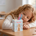 Personalized Cartoon Kid Photo Fantasy Unicorn Dinosaur Building Blocks Brick Pen Holder with Name Desk Decor Back to School Birthday Gift for Kids
