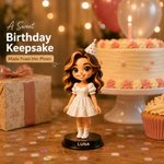 Personalised 3D Chibi Photo Figurine Ornament with Wooden Base and Text Desk Decor Birthday Party Anniversary Gift for Friends Family