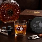 Personalized Funny Middle Finger Pattern Whiskey Glass 4 Stones Wooden Box Set with Name and Age Birthday Anniversary Graduation Gift for Man Dad