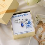 Personalised Cross Teardrop Stone Pendant Pearl Bouquet Charm Brooch with Engraved Name Something Blue Wedding Gift for Bride