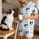Personalised Pet Face Photo Striped Paw Heart Pattern Women Pyjama Set with Name Loungewear Daily Home Wear Birthday Gift for Pet Lovers  Best Friends