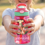 Personalised Animal Initial 16 oz Kids Water Bottle with Straw and Name Daily Use Back to School Birthday Gift for Kids Students