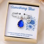 Personalised Cross Teardrop Stone Pendant Pearl Bouquet Charm Brooch with Engraved Name Something Blue Wedding Gift for Bride