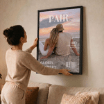 Personalised Magazine Cover Couple Photo Canvas Poster Frameless Framed Painting with Names Anniversary and Date Wedding Party Gift for Couple