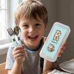 Personalized Cute Animal Safe Stainless Steel Fork Spoon Knife 3 Pcs Cutlery Set with Name and Case Back to School Birthday Gift for Kids