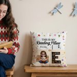 Funda de cojín de bolsillo personalizada con diseño floral y personaje de cómic, con nombre e iniciales; decoración para el hogar y regalo de cumpleaños para los amantes de la lectura