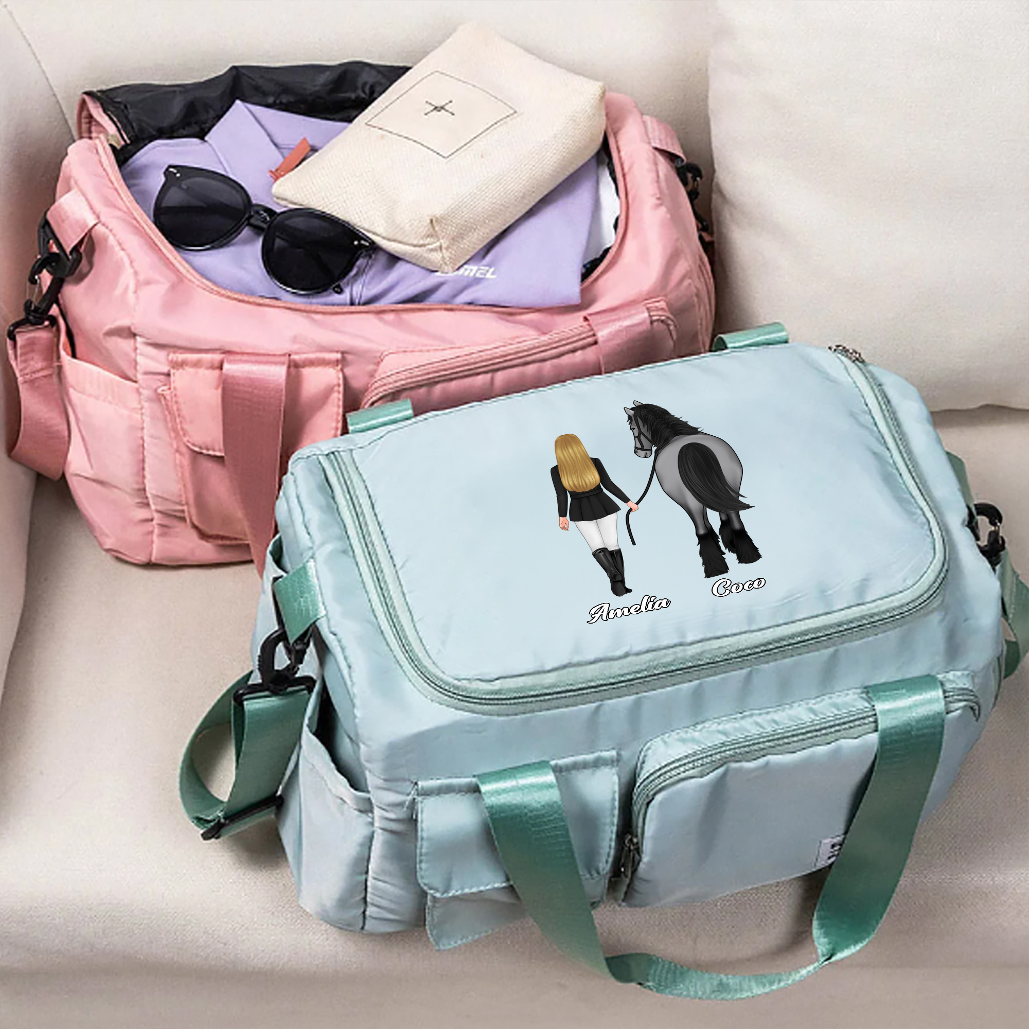 Personalisierte Western-Reisetasche mit mehreren Fächern und Namenszug – für den täglichen Gebrauch, zum Reittraining, als Geschenk für Pferdebesitzer und -liebhaber