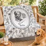 Personalized Toile De Jouy Floral Pet Photo Soft Throw Blanket with Name Home Decor Loss of Pet Memorial Gift for Pet Owner