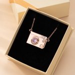Personalised Camera Birthstone Pull-Out Photo Locket Necklace with Text Dainty Jewellery Birthday Anniversary Gift for Photographer Woman