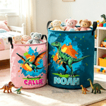 Personalized Ink Splash Cartoon Dinosaur Storage Laundry Basket with Name Kid's Room Birthday Gift for Kids Boys Girls