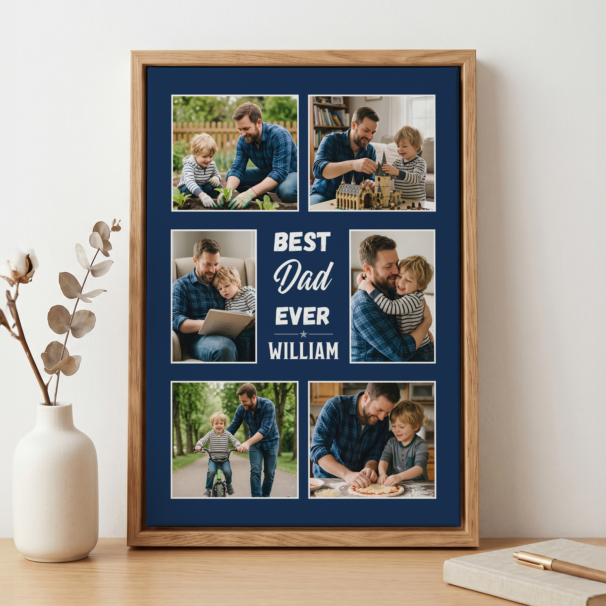 Personalisierter großer Leinwanddruck Der beste Papa aller Zeiten mit 6 Fotos & Namen | Wanddeko | Vatertags- & Geburtstagsgeschenk für Papa