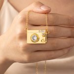 Personalised Camera Birthstone Pull-Out Photo Locket Necklace with Text Dainty Jewellery Birthday Anniversary Gift for Photographer Woman