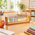 Personalised Book Flower  Acrylic LED Nameplate Night Light with Title Surname and Wooden Base Desk Decor Teacher's Day Appreciation Gift for Teacher