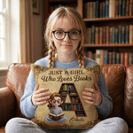 Personalised Cartoon Reading Character Soft Cushion Cover with Initial and Name Home Decor Birthday Gift for Bookworms Readers
