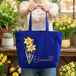 Personalized Birth Flower Multicolor Canvas Tote Bag Handbag with Name Daily Use Wedding Birthday Gift for Women Girls