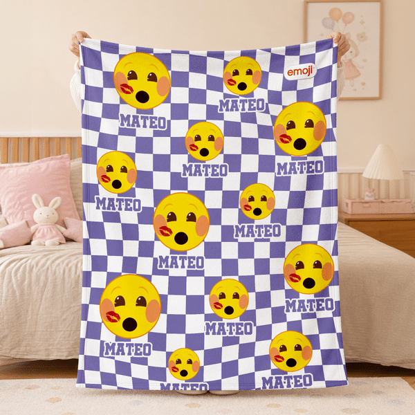 Personalized Playful emoji Checkerboard Soft Throw Blanket with Name Daily Use Birthday Christmas Gift for Family Girls Kids | Callie × emoji ™