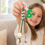 Personalized Star Flower Acrylic Initial Charm Bead Paracord Braided Keychain Back to School Birthday Gift for Kids