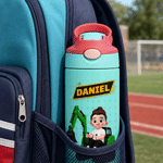Personalisierte 12-oz-Isolierwasserflasche mit Cartoon-Figur „Bagger“ für Kinder, mit Silikonstrohhalm und Namensaufdruck – Geschenk zum Schulanfang oder Geburtstag