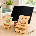 Personalized Cartoon Character  Bamboo Phone Holder with Name and Initial Back to School Teacher's Day Gift for Teachers