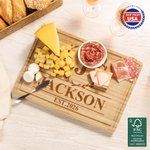 Personalized Laurel Wreath FSC Bamboo Engraved Monogram Charcuterie Cutting Board with Juice Groove Ship from USA Housewarming Gift for Family