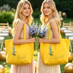 Personalized Birth Flower Multicolor Canvas Tote Bag Handbag with Name Daily Use Wedding Birthday Gift for Women Girls