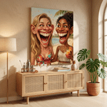 Personalized Exaggerated Caricature Style Photo Canvas Prints Living Room Decor Ship from USA Housewarming Gift for Couples Friends Parent