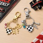 Personalised Birthstone Heart Shaped Grid Flag Racing Keychain with Initial Car Race Birthday Gift for Women Racers Racing Lovers