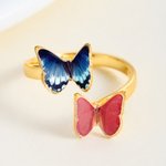 Personalised Double Birth Butterfly Open Sterling Silver Ring with Name Dainty Jewellery Anniversary Birthday Gift for Mother Girlfriend Best Friend
