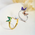 Personalised Double Birth Butterfly Open Sterling Silver Ring with Name Dainty Jewellery Anniversary Birthday Gift for Mother Girlfriend Best Friend