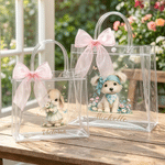 Personalized Cute Floral Dog Animal Clear Gift Bag with Name Daily Use Birthday Gift for Kids