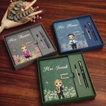 Personalised Birth Flower Cartoon Character PU Leather A5 Notebook Set with Surname Back to School Teacher's Day Appreciation Gift for Teachers