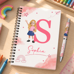 Personalized 3D Cartoon Character Initial Spiral A5 Notebook with Name and Ballpoint Pen Daily Use Birthday Back to School Gift for Students Kids
