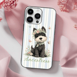 Personalized Cute Cartoon Animal Striped Phone Case for iPhone with Name Daily Use Birthday Gift for Friends Family Pet Lovers