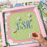 Personalised Preppy Pink & Green Floral Tropical Palm Tree Mahjong Mat with Storage Bag Game Night Mahjong Club Gift for Mahjong Lovers