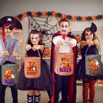 Personalised Cute Cartoon Ghost Pumpkin Checkered Sweets Bucket with Initial and Name Halloween Party Gift for Children