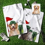 Personalized Cute Golf Pet Photo Super Absorbent Waffle Sport Towel with 1-5 Names and Hanging Clip Game Day Birthday Gift for Golf Players Pet Lovers