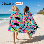 Personalised Smile Grin emoji Soft Quick Dry Beach Towel with Name Summer Vacation Party Beach Travel Gift for Family Kids Friends | Callie × emoji ™